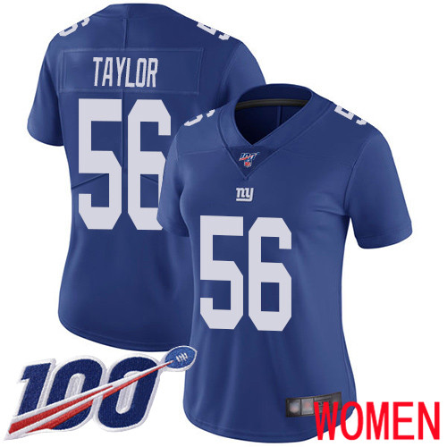 Women New York Giants #56 Lawrence Taylor Royal Blue Team Color Vapor Untouchable Limited Player 100th Season Football NFL Jersey